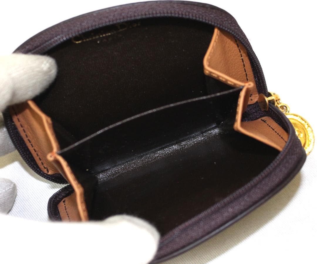 極美品 クリスチャンディオール レザー CDロゴ ケース ゴールド 茶