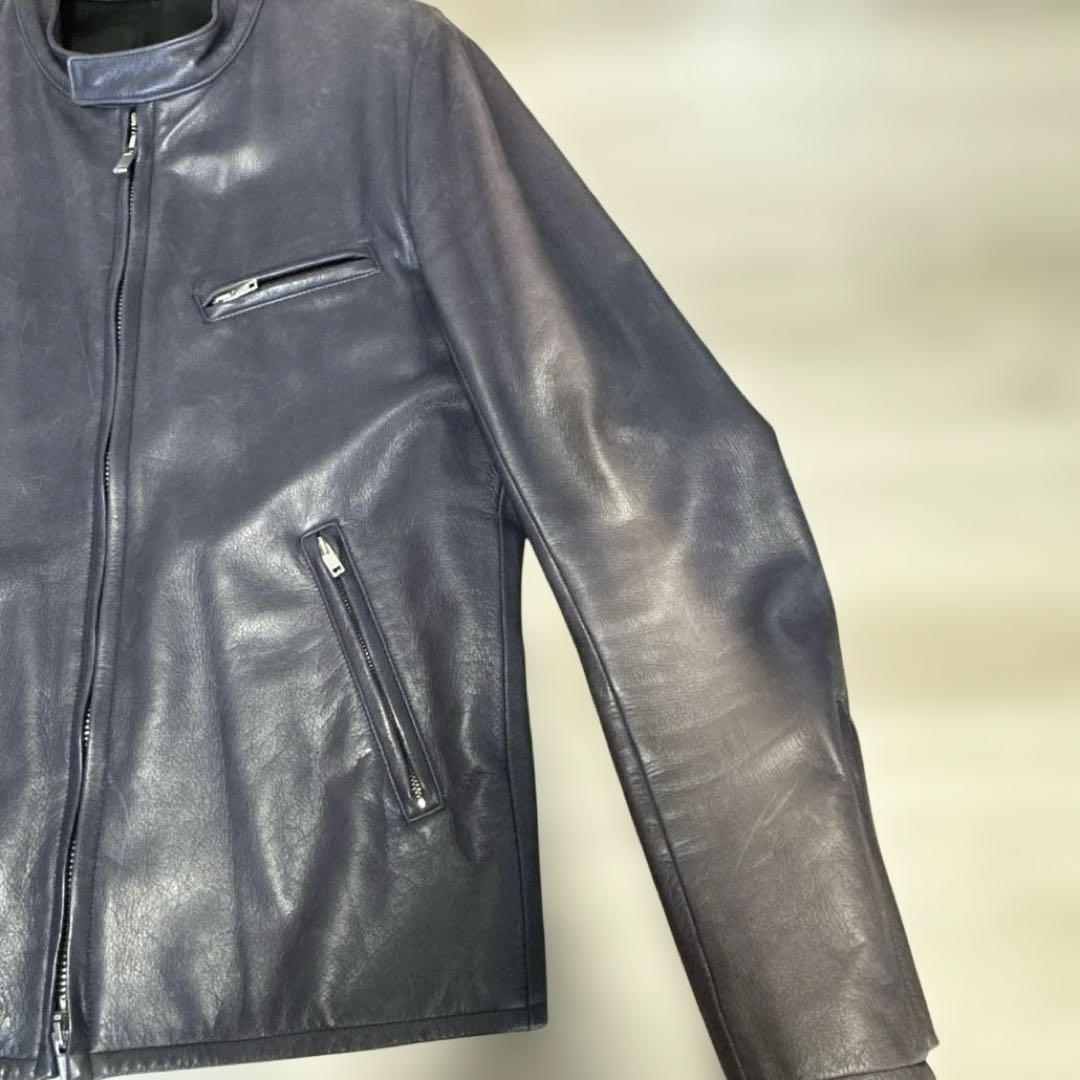 LITHIUM HOMME☆シングルライダースジャケット☆ネイビー☆サイズ50