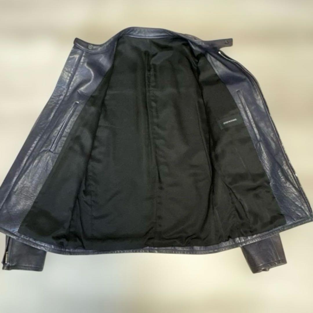 LITHIUM HOMME☆シングルライダースジャケット☆ネイビー☆サイズ50
