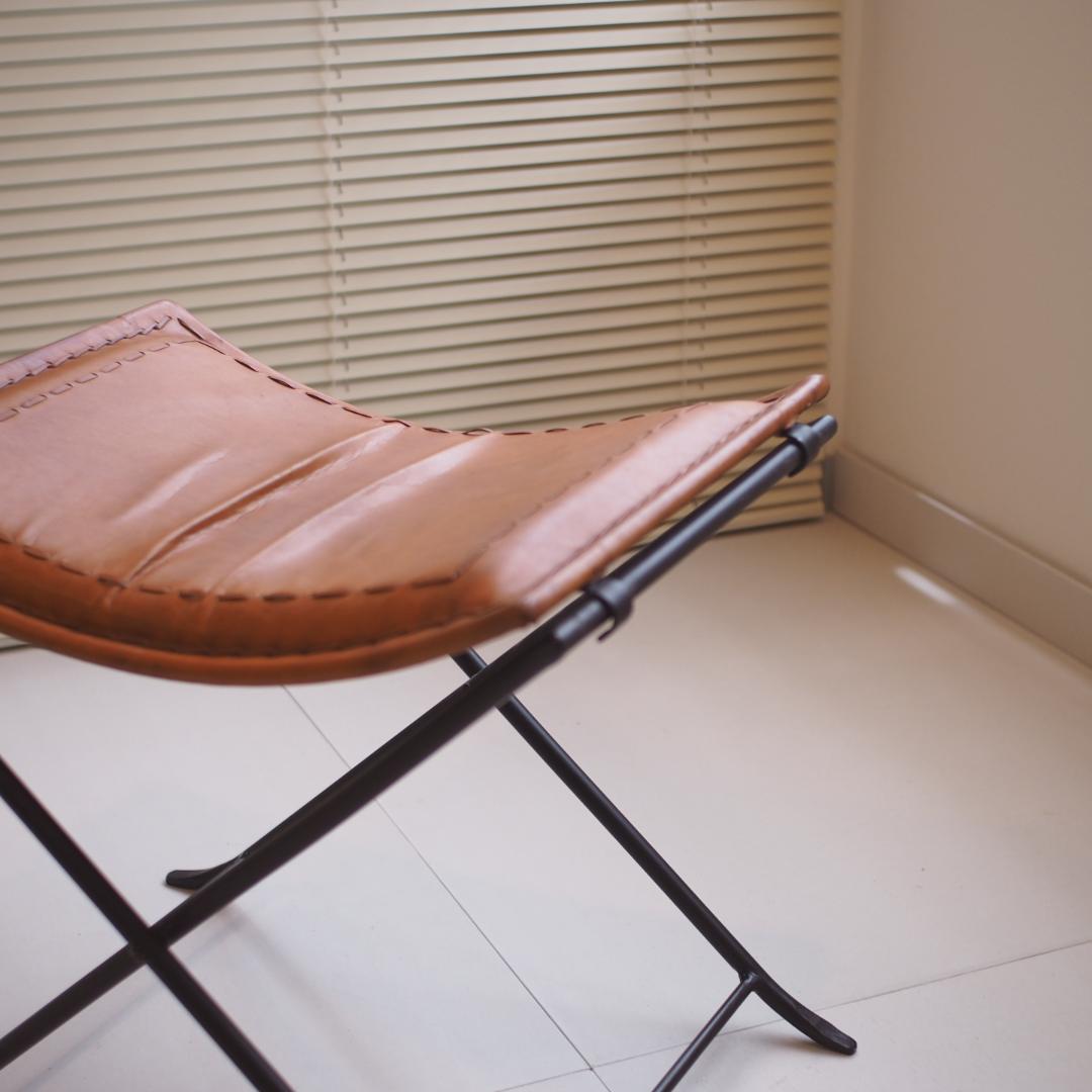 レザー折りたたみアイアンスツール 本革 山羊革