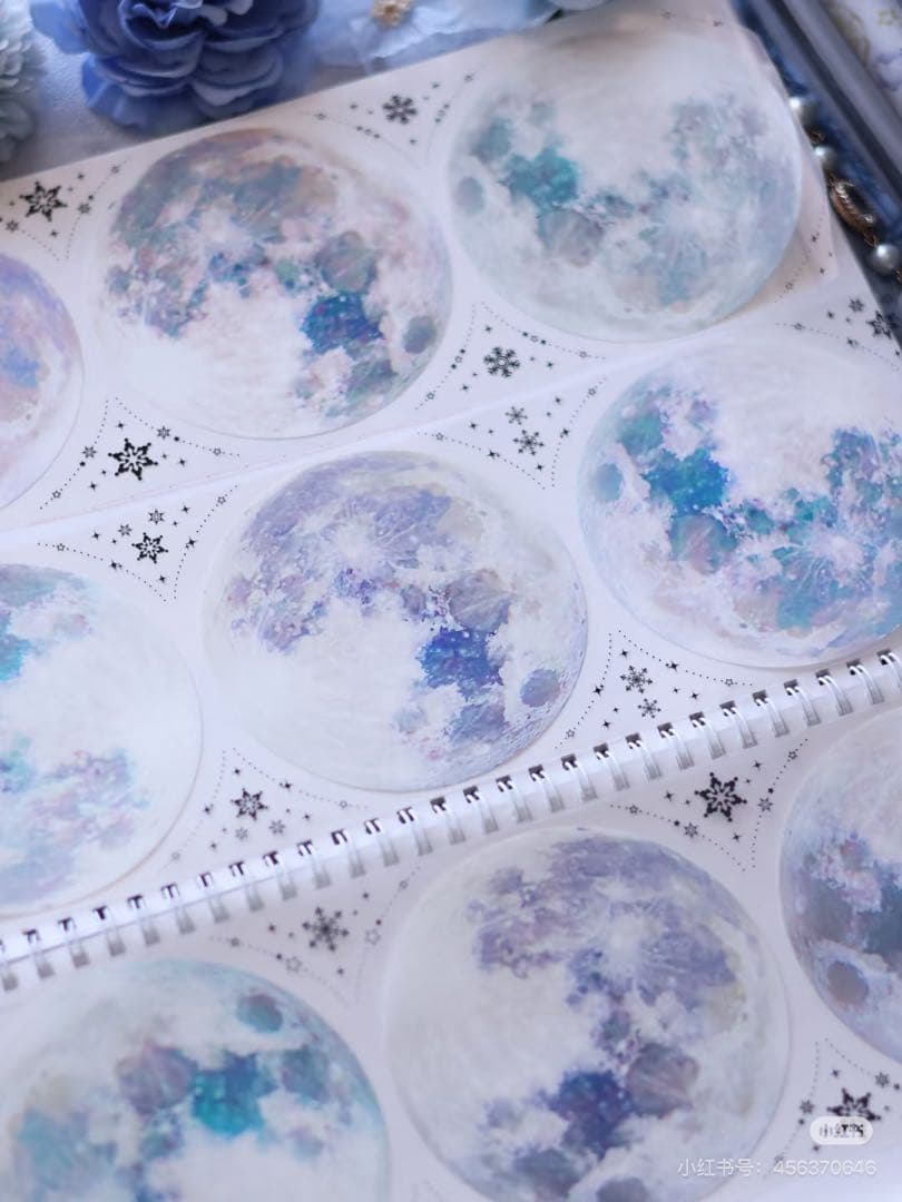 【8884】海外　マステ　2/4/巻　貝殻銀マスキングテープ　月　文字　装飾系