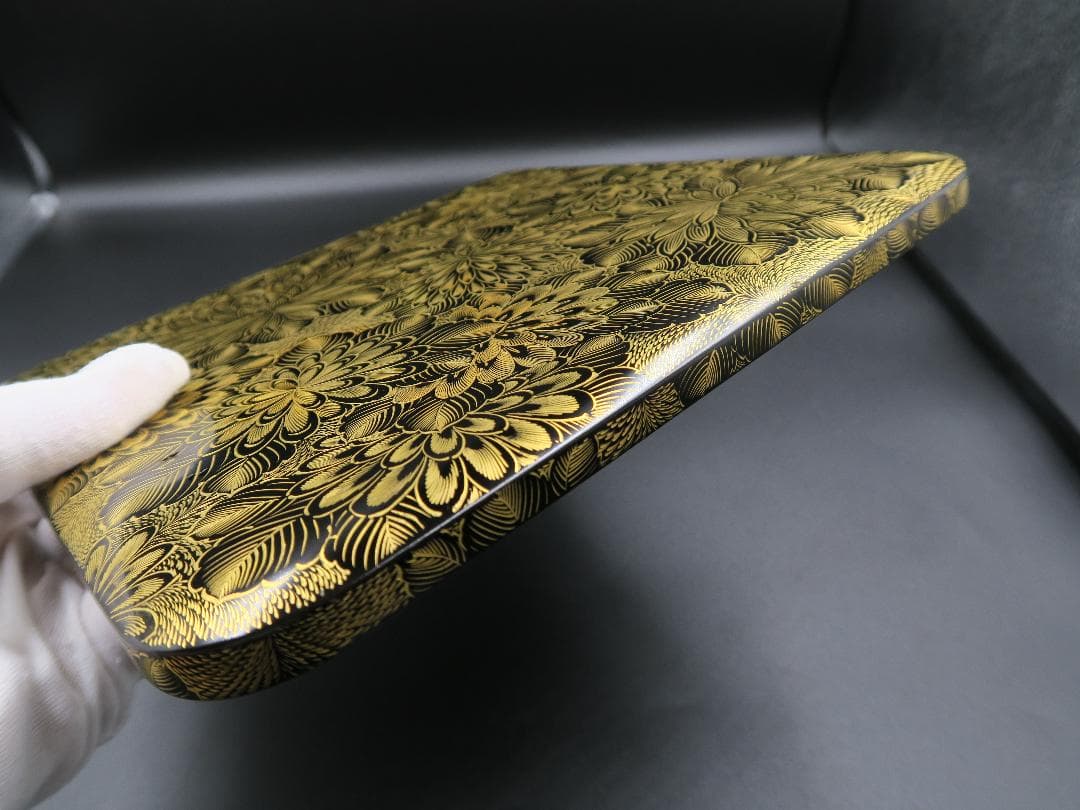 【輪島塗】極上総菊詰沈金 五段重箱 内朱塗 隅丸 蓋二枚 蓋横菊彫 天然木 共箱