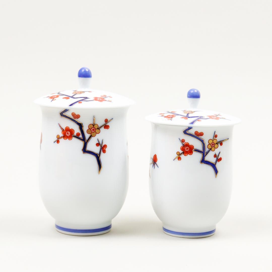 香蘭社 磁藝工房謹製 染錦模様 組湯呑 蓋付 箱付き 未使用