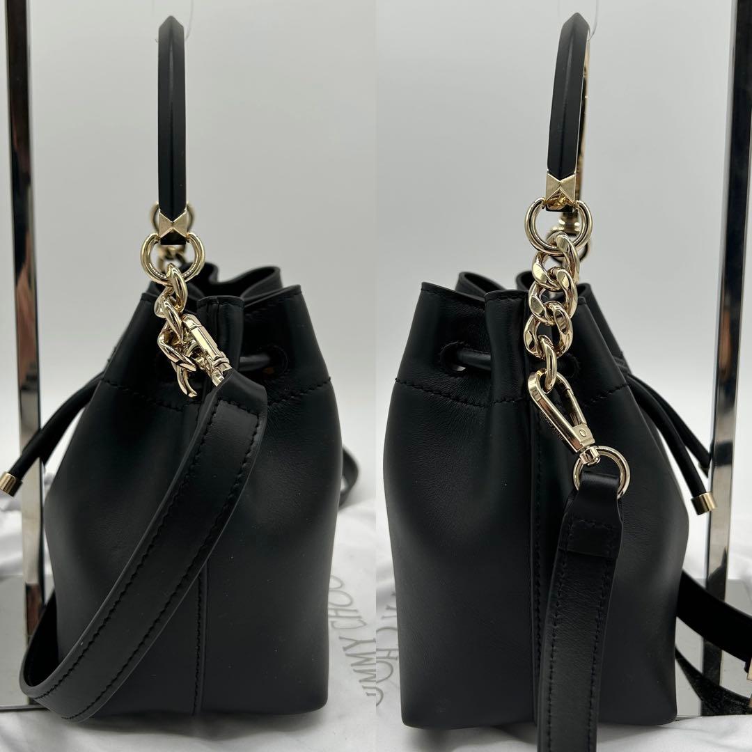 【極美品】ジミーチュウ 2way ボンボンバケット ショルダーバッグ レザー 黒