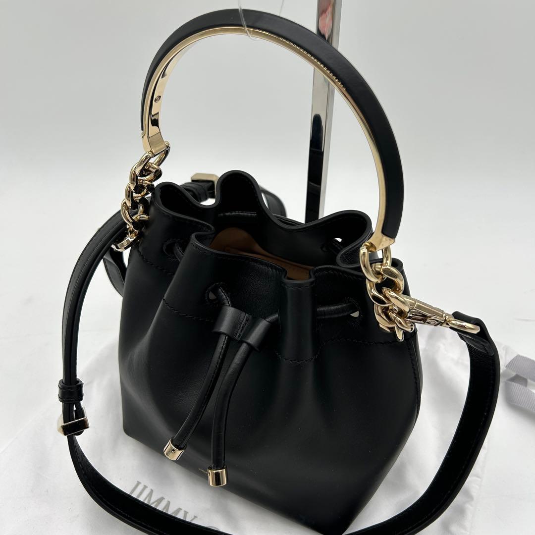 【極美品】ジミーチュウ 2way ボンボンバケット ショルダーバッグ レザー 黒