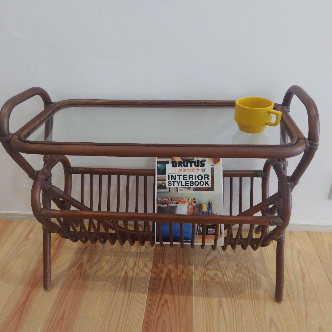 ※3日間限定価格※☆クラッシュゲート☆ ラタン ガラス サイドテーブル