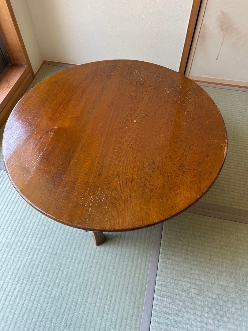 レトロ木製円形折りたたみちゃぶ台