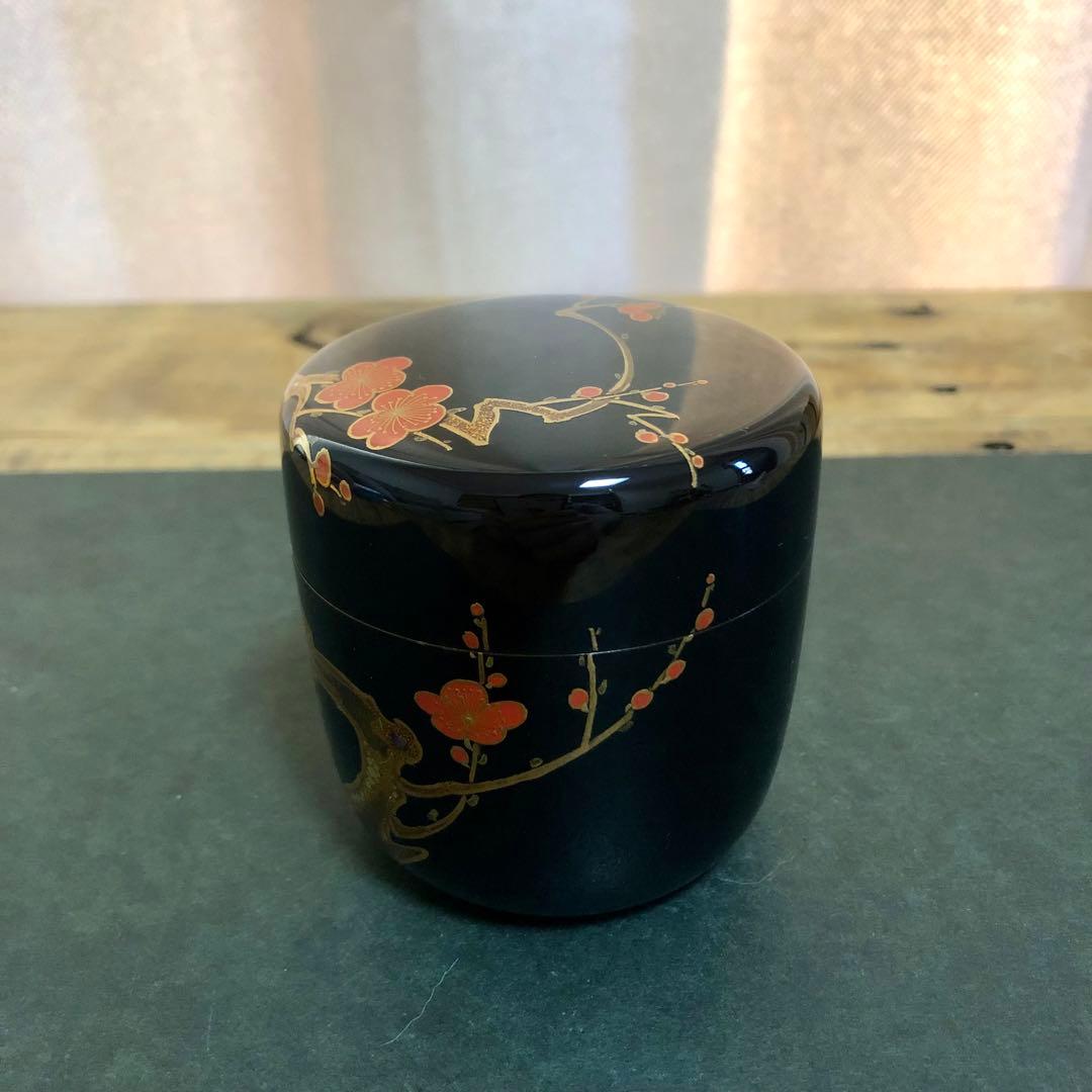 一后一兆 梅蒔絵黒大棗 共箱 茶道具