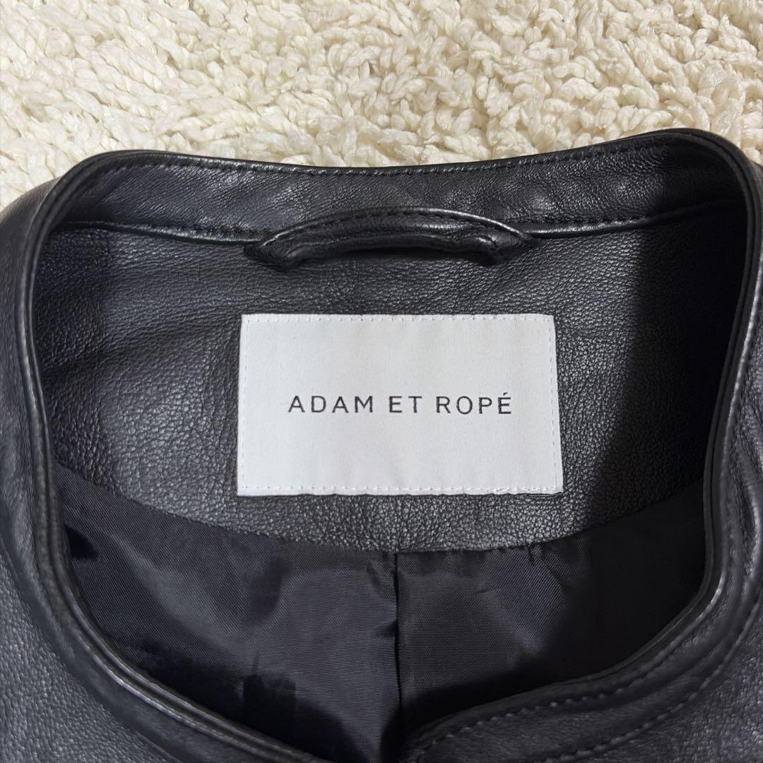 【美品】アダムエロペ レザージャケット ノーカラー シープスキン ライダース L