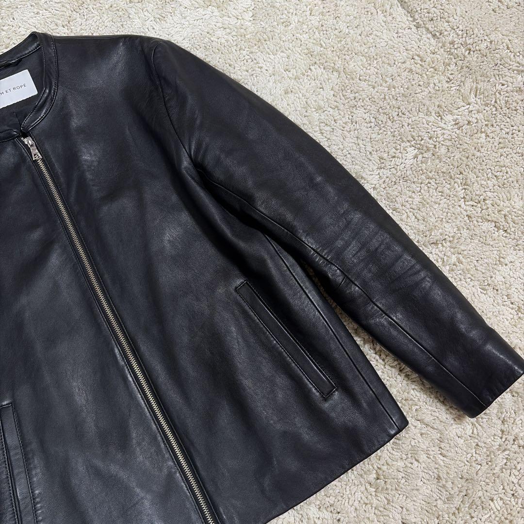 【美品】アダムエロペ レザージャケット ノーカラー シープスキン ライダース L