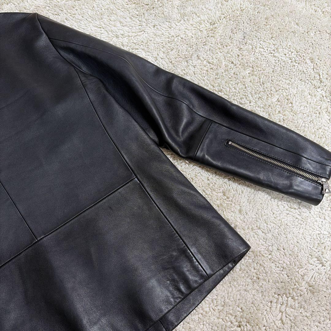 【美品】アダムエロペ レザージャケット ノーカラー シープスキン ライダース L