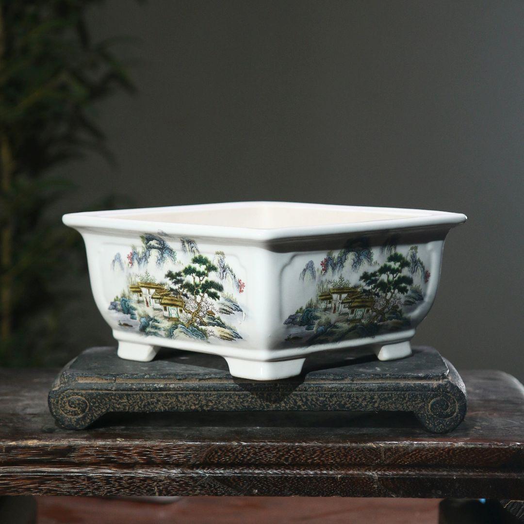 中国風山水図盆栽 陶磁盆 紫砂鉢 大盆栽 小盆栽