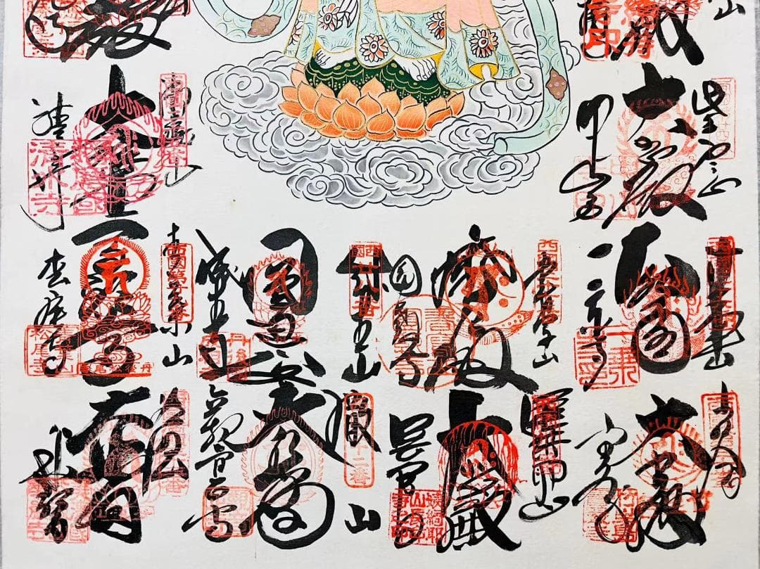 掛軸『西国三十三ヶ所観音霊場御朱印』仏画 絹本 無地箱付 掛け軸 k511710