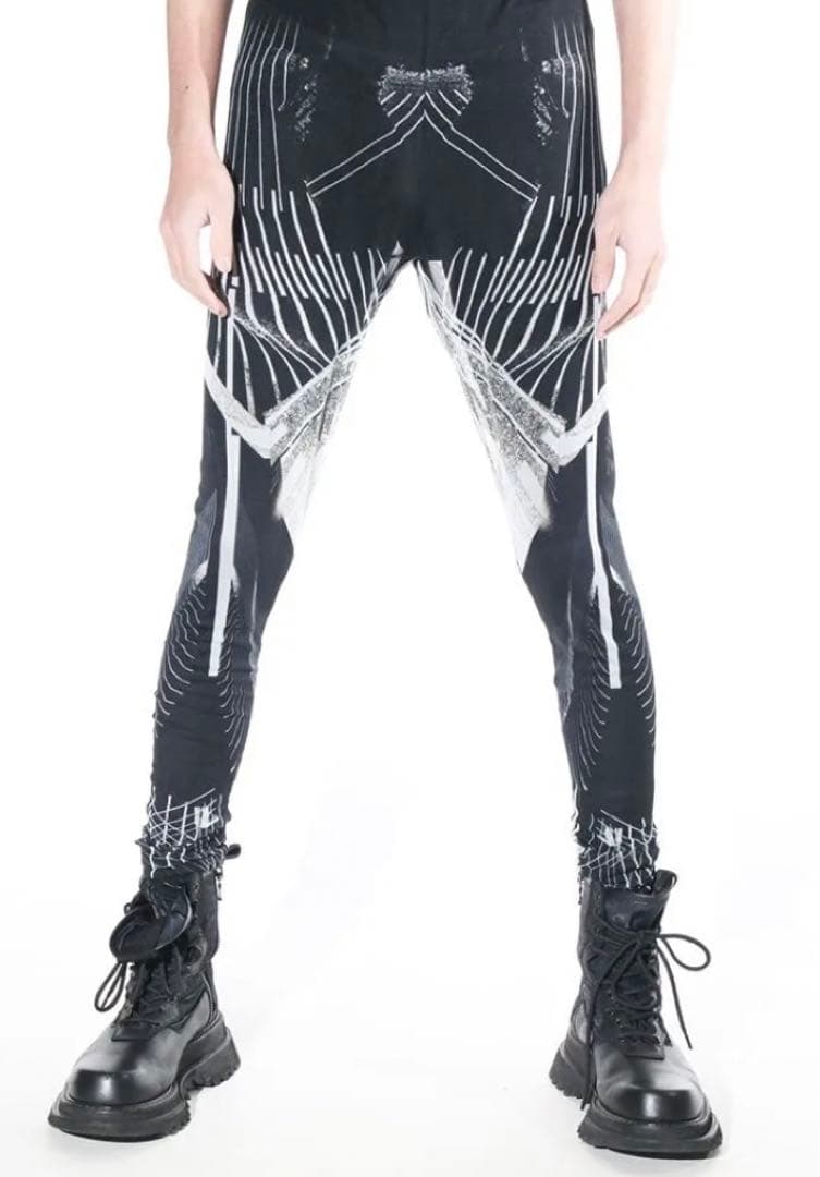 美品ユリウス 23SSコレクション プリント メッシュ レギンス パンツ0084