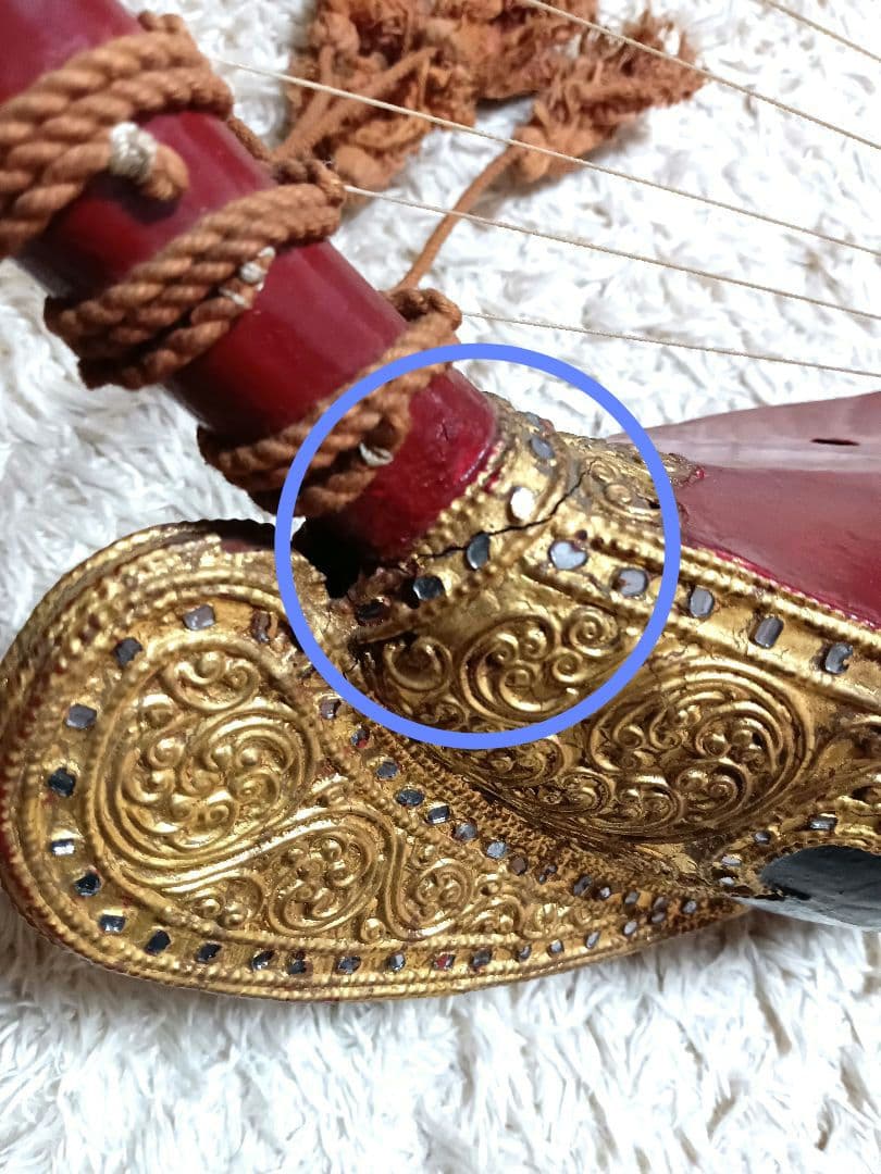 ミャンマー 民族楽器 サウン・ガウ ビルマの竪琴 オブジェ ハープ 現状品 船