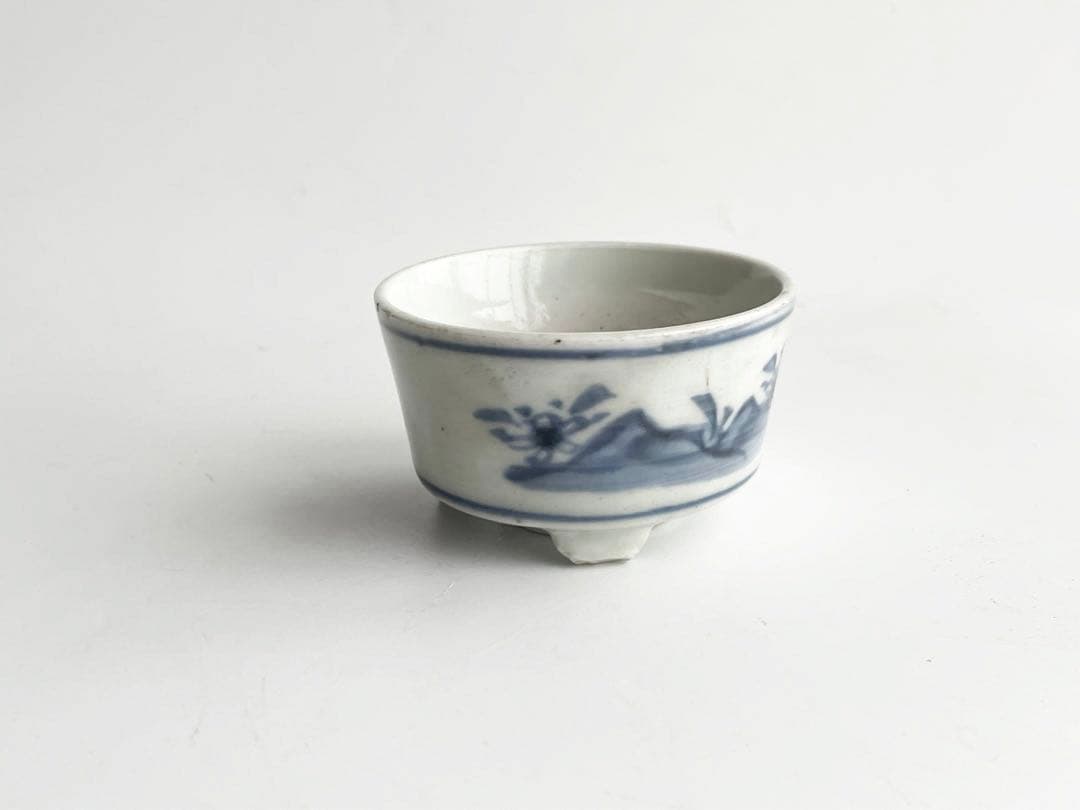 骨董　アンティーク　藍九谷　古伊万里　染付　香炉　三つ足　ミニ香炉　香爐　盆栽鉢