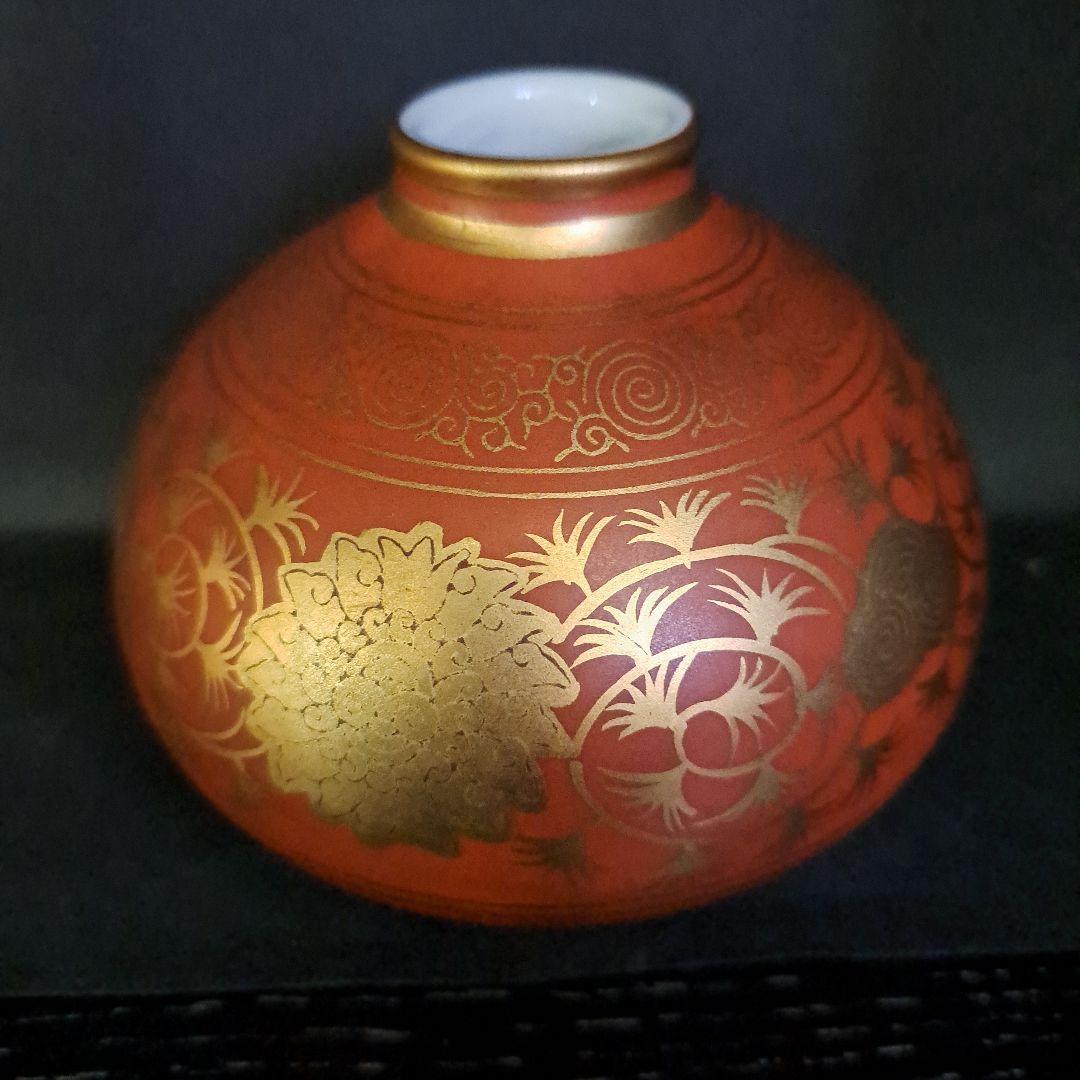 九谷　明治初期　　大日本永楽造　赤絵本金彩　油壺　大型　名入