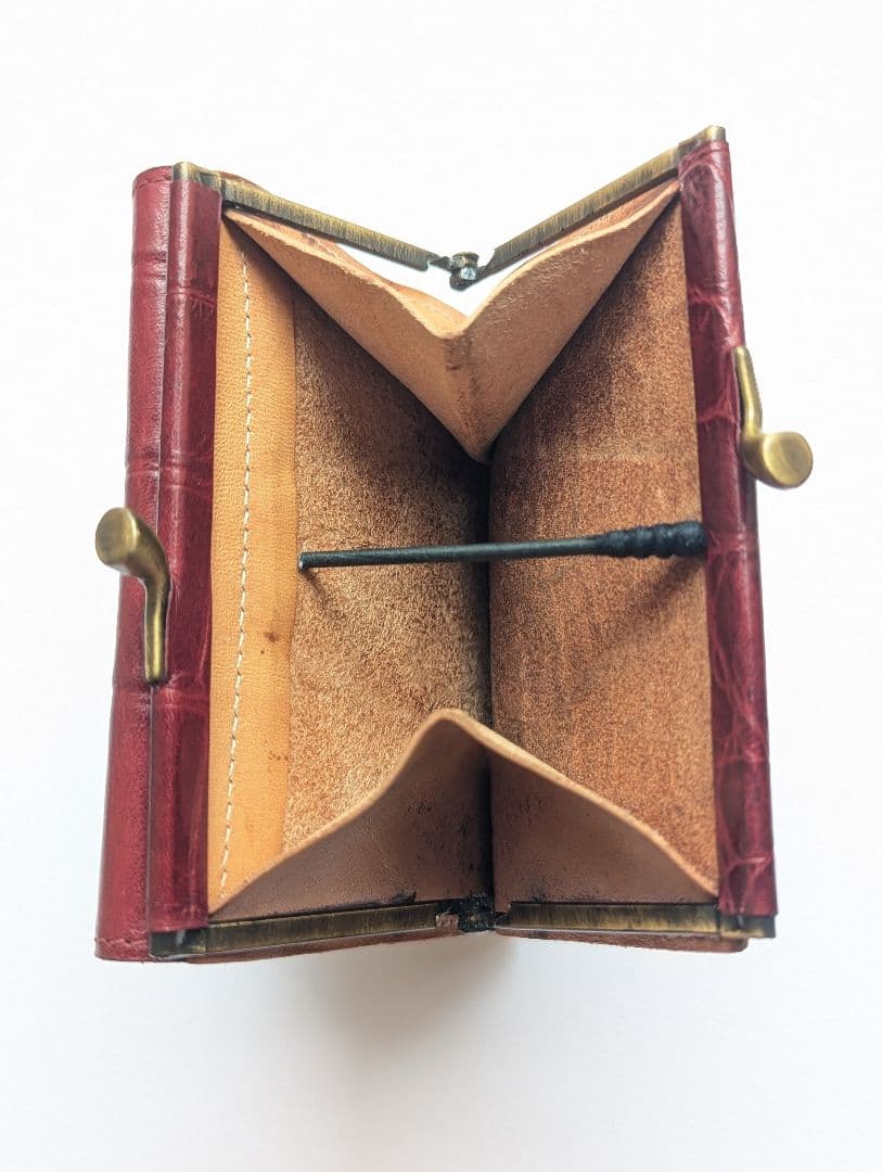 イルビゾンテ がま口【ボルドー×ヌメ】クロコ型押 バイカラー 美品 希少 男女兼