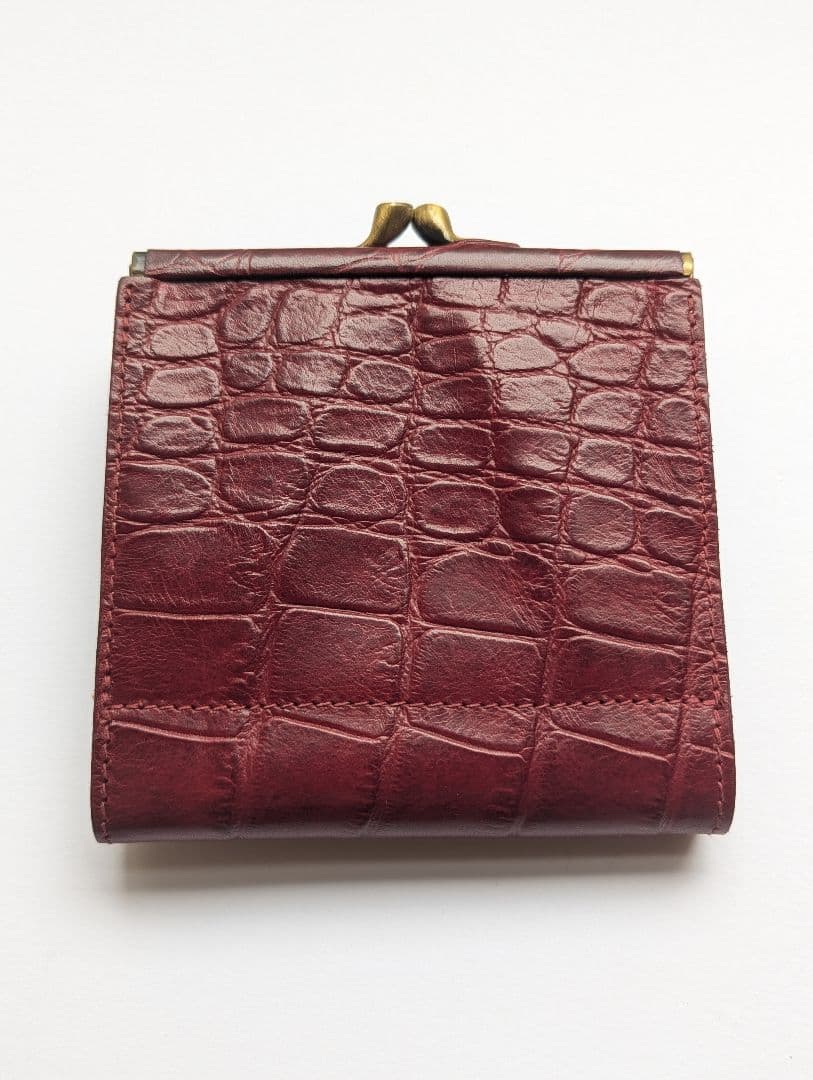 イルビゾンテ がま口【ボルドー×ヌメ】クロコ型押 バイカラー 美品 希少 男女兼