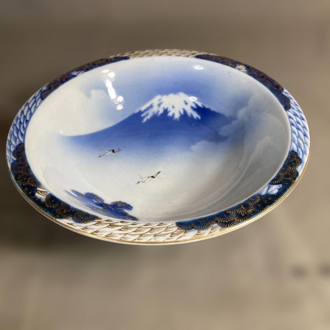 【オールド深川製】有田焼の伝統　日本の名窯　有田　深川製磁　染錦富士に鶴絵　鉢