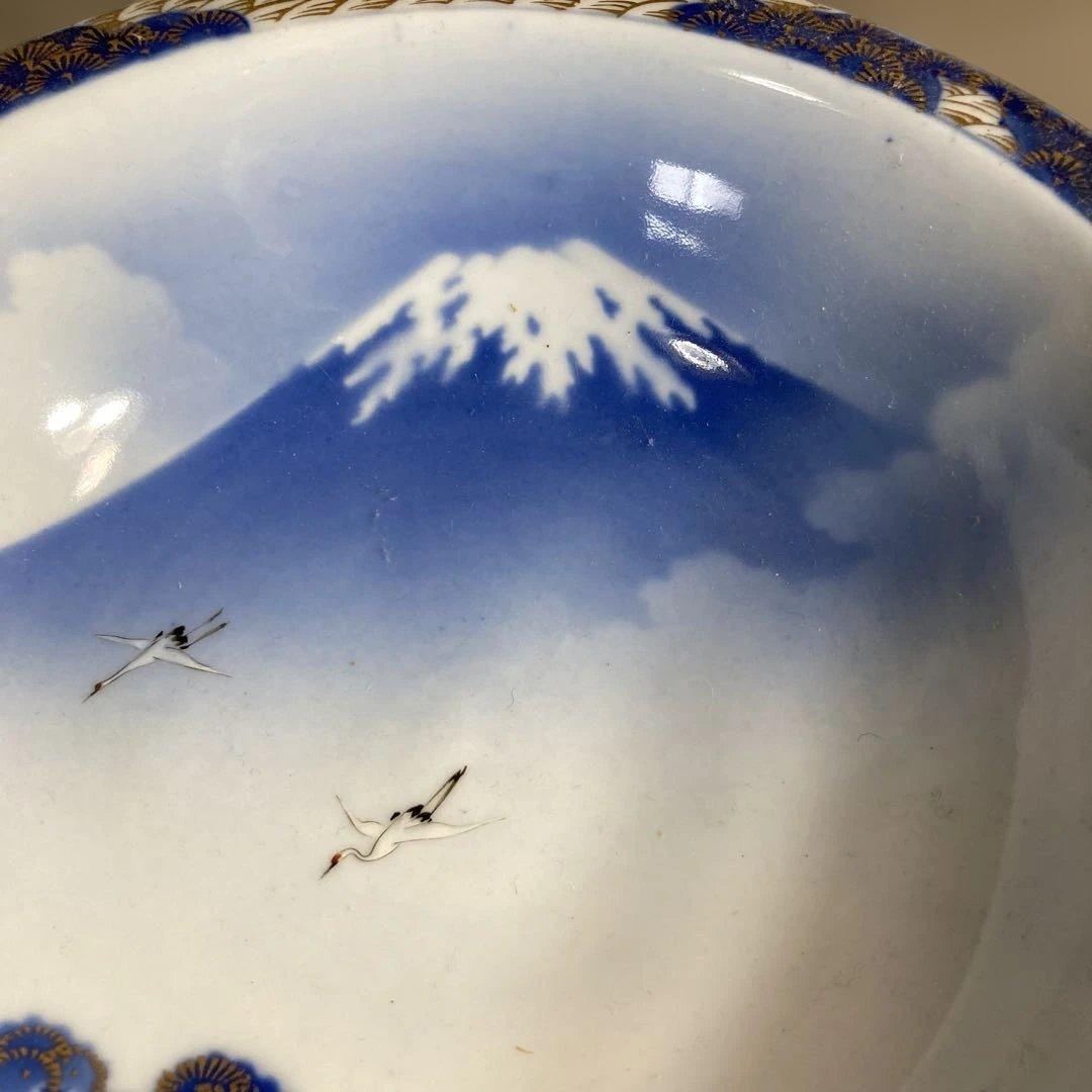 【オールド深川製】有田焼の伝統　日本の名窯　有田　深川製磁　染錦富士に鶴絵　鉢