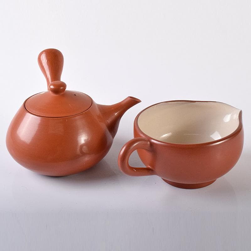 煎茶道具　佐渡無名異焼　丸山金水造　朱泥　茶器揃　共箱　M　R7931