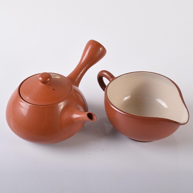 煎茶道具　佐渡無名異焼　丸山金水造　朱泥　茶器揃　共箱　M　R7931