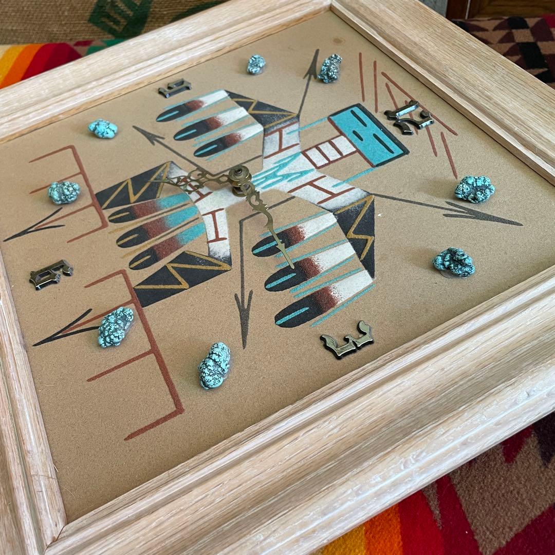 希少品！70's〜ネイティブアメリカン　ナバホ族サンドペイント砂絵の壁掛け時計