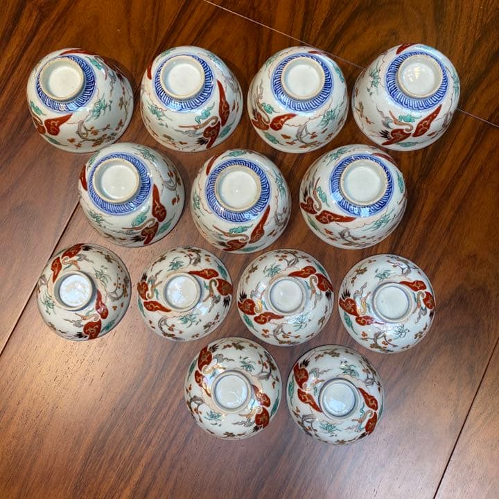 古伊万里　有田金彩上絵彩色飯茶碗蓋付き　 六客揃いと茶碗蓋無し一客