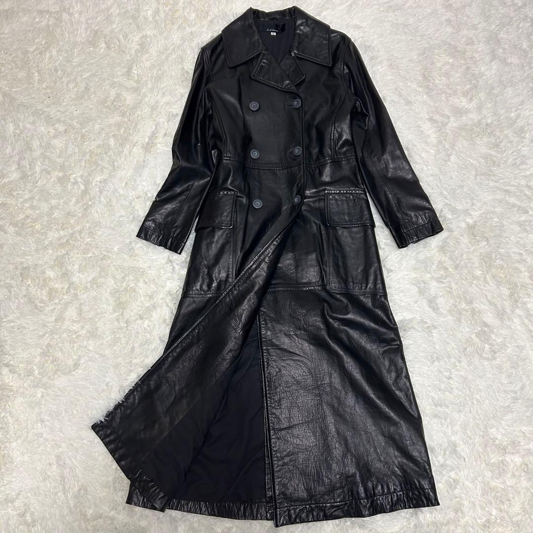 超希少　丈120cm超　牛革　ロング　ダブルチェスターコート　黒