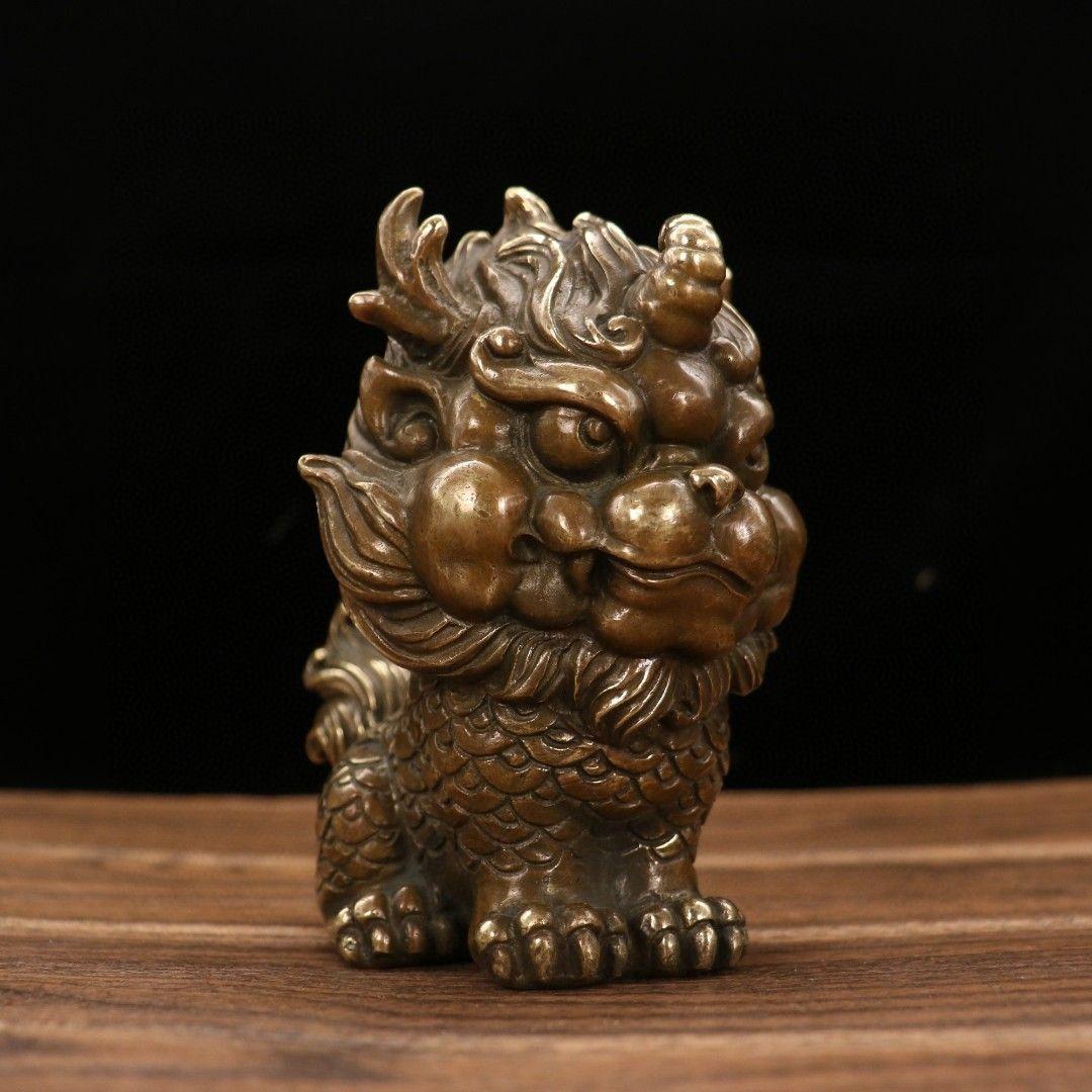 銅器 麒麟 茶寵 文房文鎮 玄関 鎮宅辟邪 開運風水 招財置物 装飾品工芸品