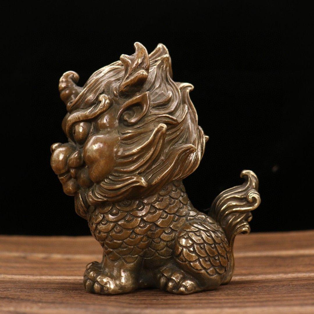 銅器 麒麟 茶寵 文房文鎮 玄関 鎮宅辟邪 開運風水 招財置物 装飾品工芸品