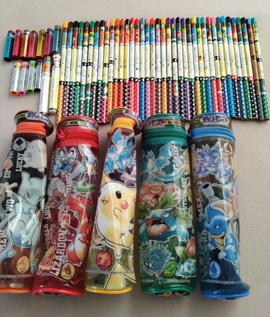 レトロ　ポケモン　バトルえんぴつ　ペンケース　キャップ　消しゴム　まとめ売り