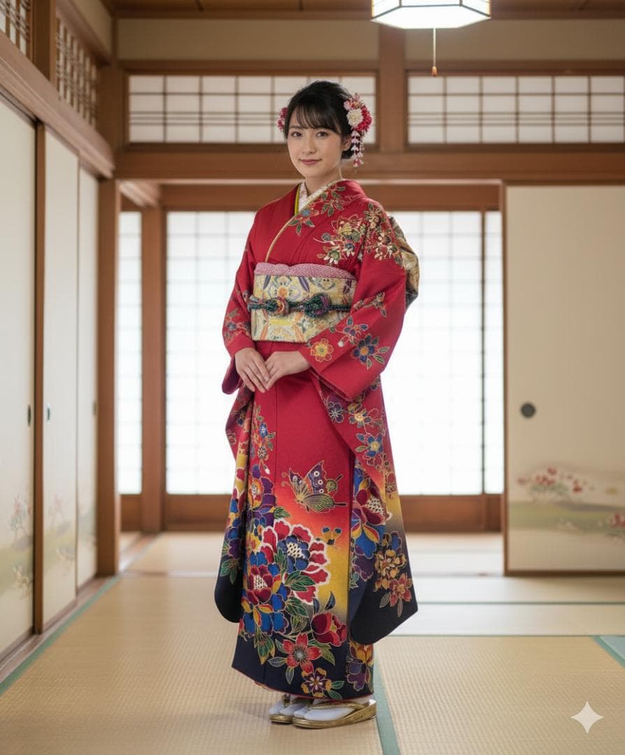 レトロモダン 豪華12点フルセット✨振袖 成人式 赤 古典柄 3回着用美品