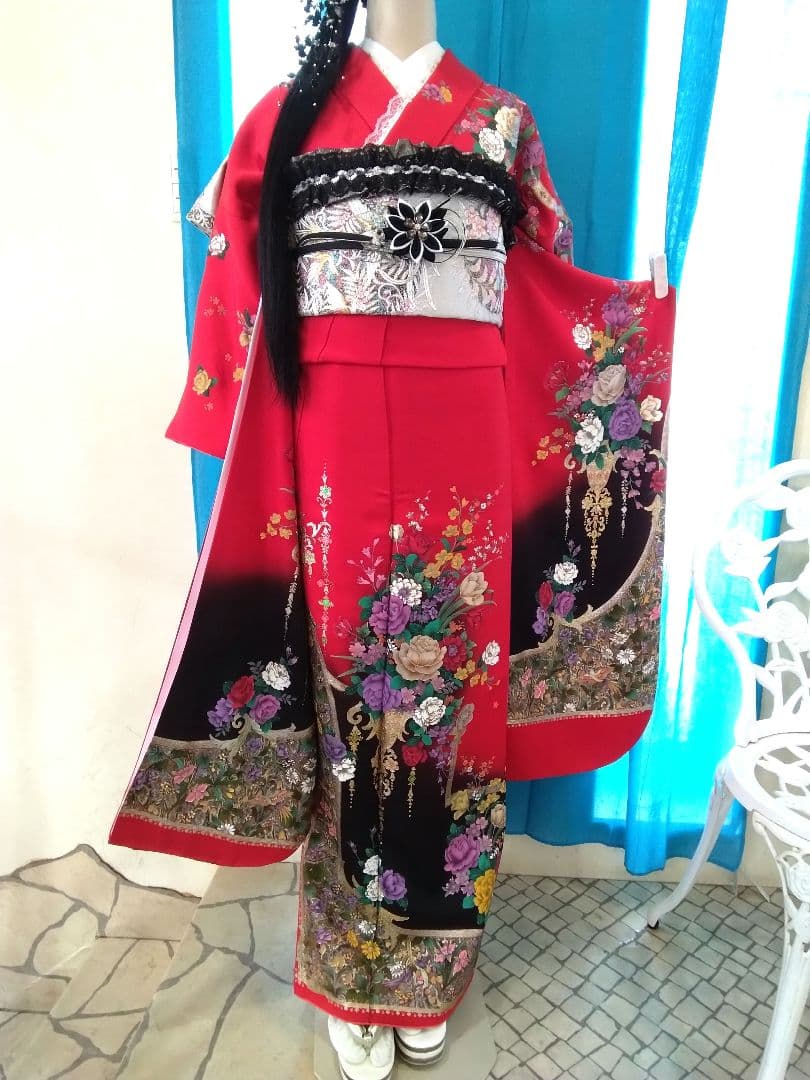 振袖フルセット、正絹振袖落款、成人式、重ね衿帯揚げ帯締、西陣袋帯ガード加工、襦袢
