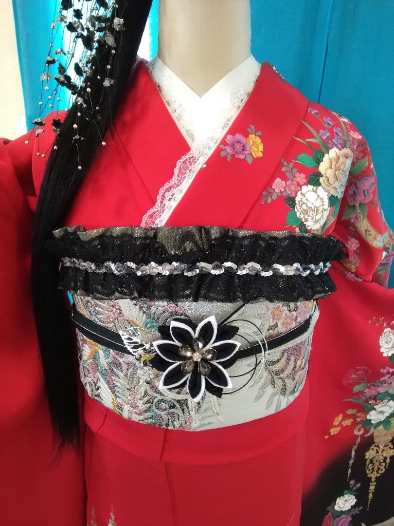 振袖フルセット、正絹振袖落款、成人式、重ね衿帯揚げ帯締、西陣袋帯ガード加工、襦袢