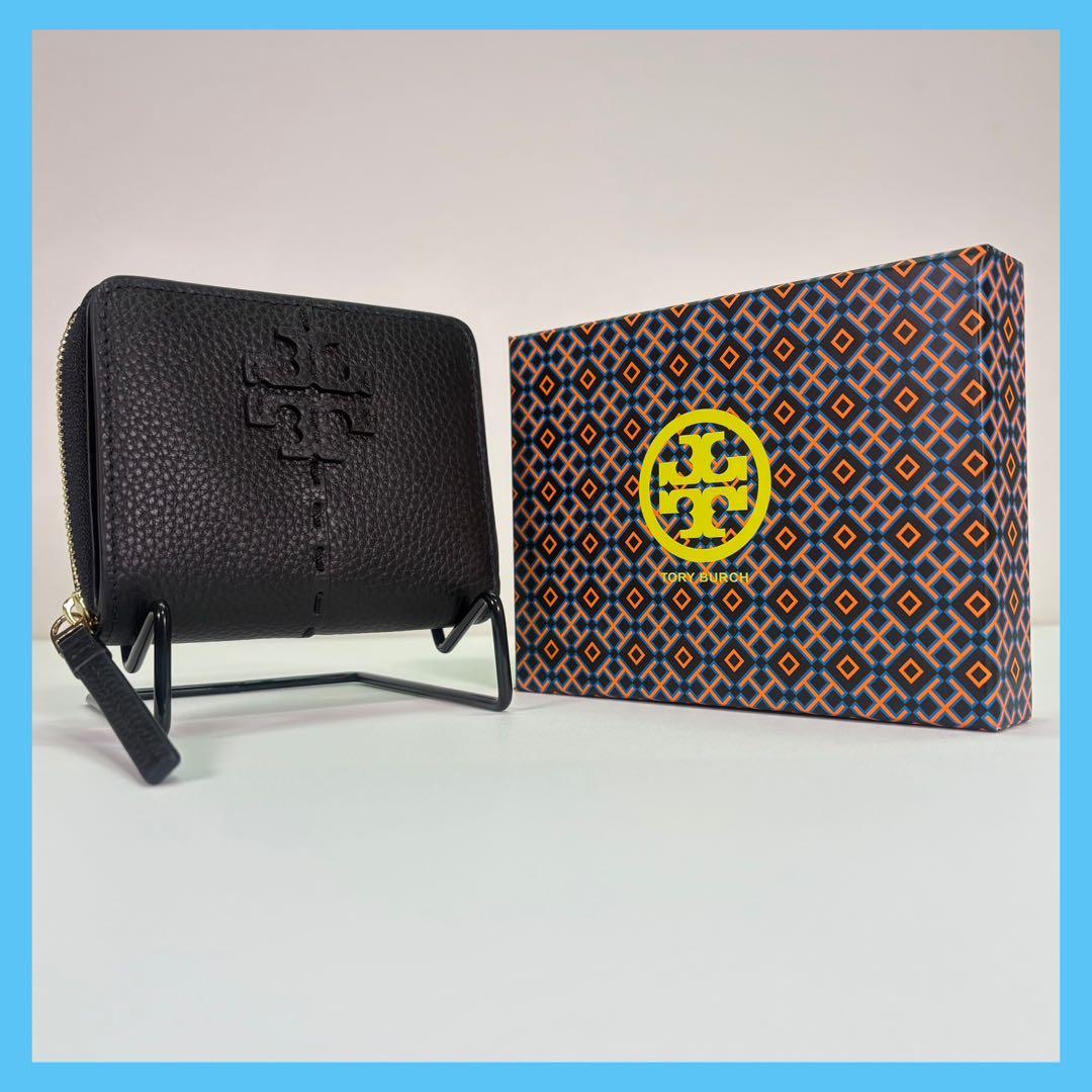 【箱付き】 Tory Burch 二つ折り財布 ラウンドファスナー ブラック