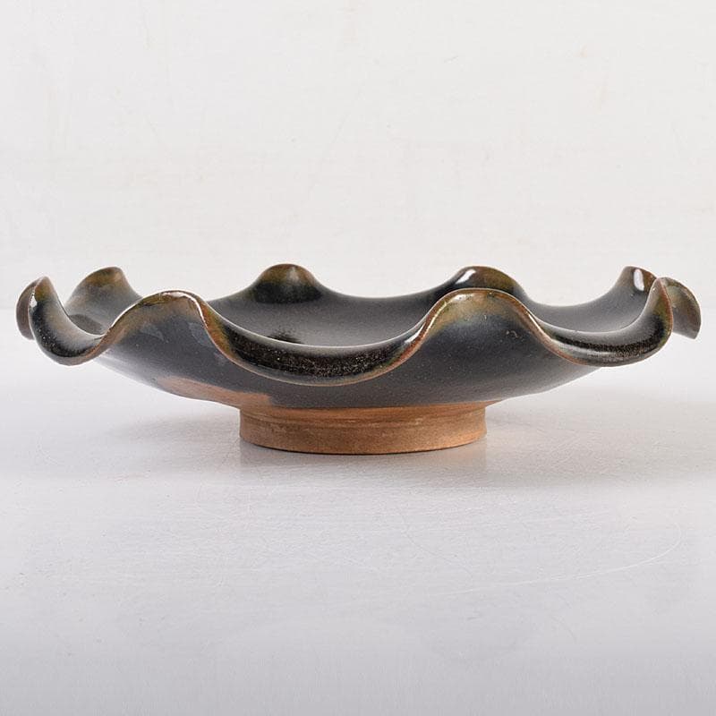 中国　吉州窯　黑釉　木葉天目　平皿　輪花皿　C　6905