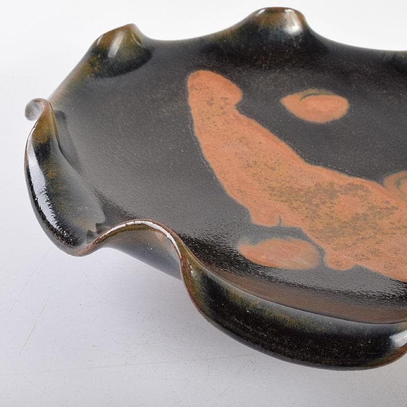 中国　吉州窯　黑釉　木葉天目　平皿　輪花皿　C　6905