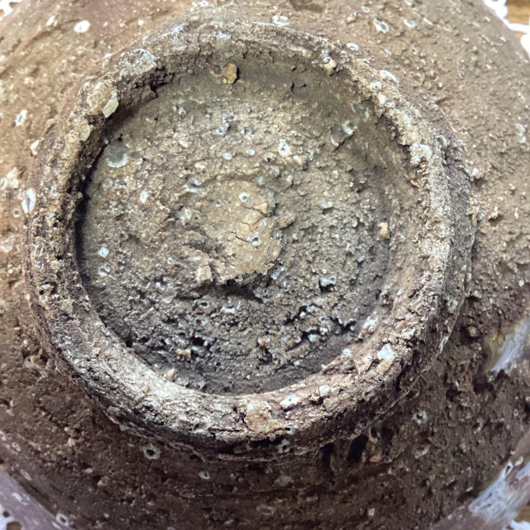 k15 古い伊羅保　陶器の深い茶碗　鉢　茶色と灰色　茶道