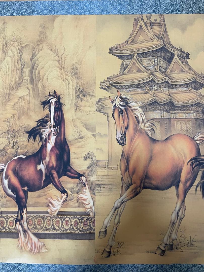 清代 中国美術 馬！馬！馬！乾隆八駿圖、大型絵画（複製品）