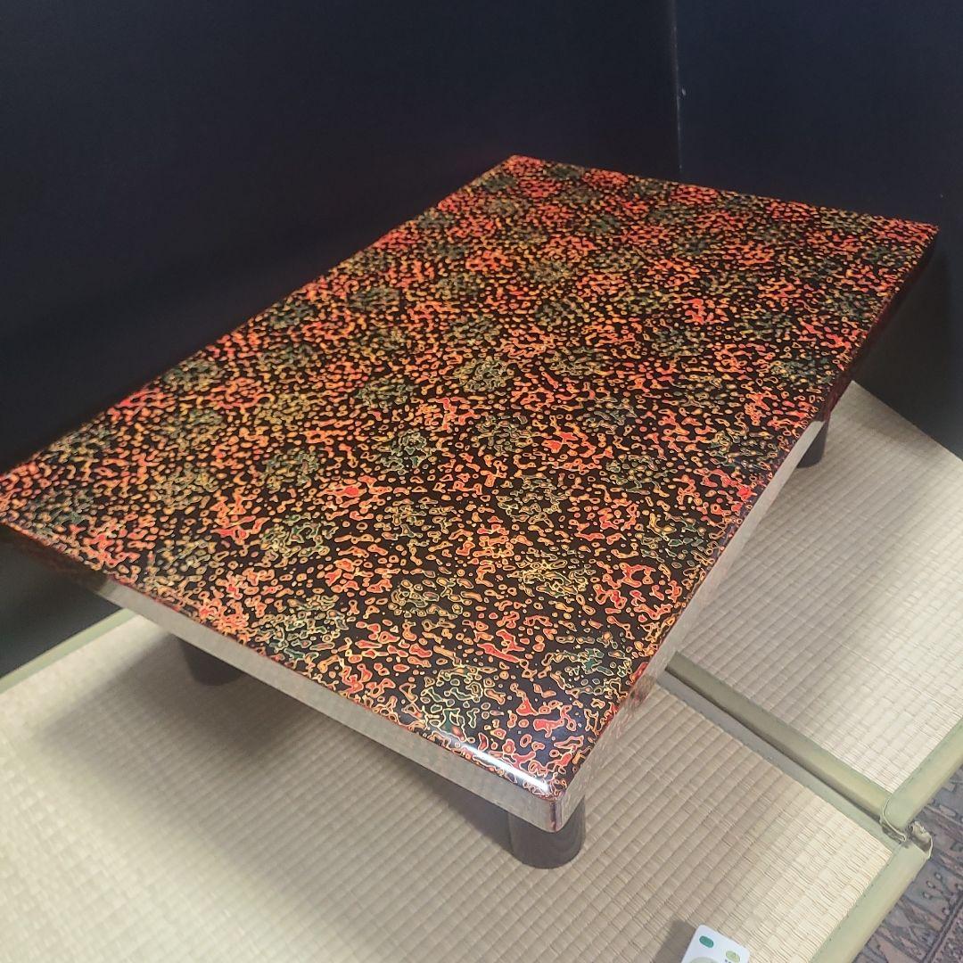 座卓　天板　津軽塗　呂上　天然木　裏板　黒漆塗　柱　天然木　無垢くり貫き　箱入り