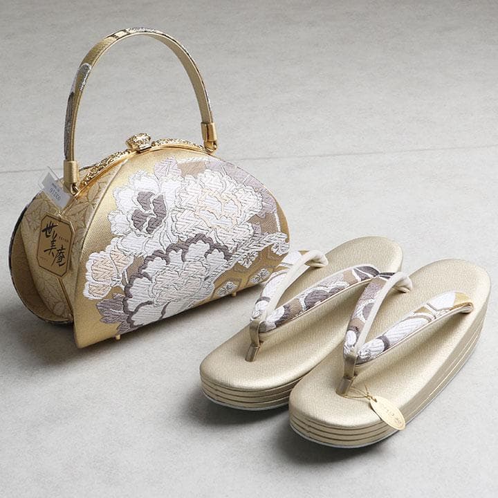 【新品】世美庵 謹製 正絹 西陣織草履バッグセット 24cm 古典柄 03216