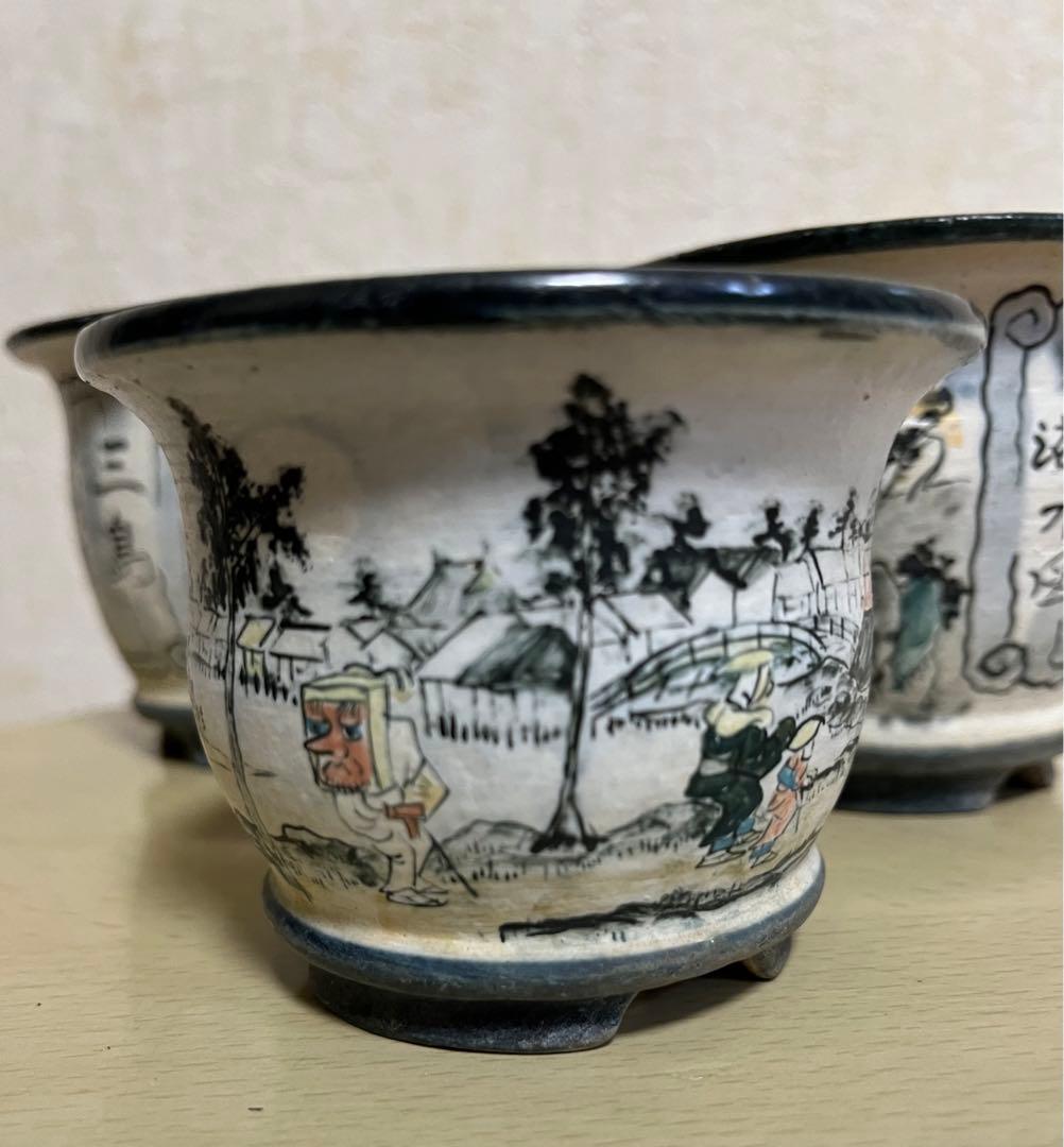 陶翠作　東海道五拾三次画　盆栽小鉢