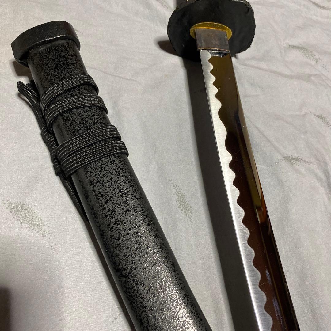 模造刀 ツートン皮巻柄 楕円鍔 黒粒黒鞘