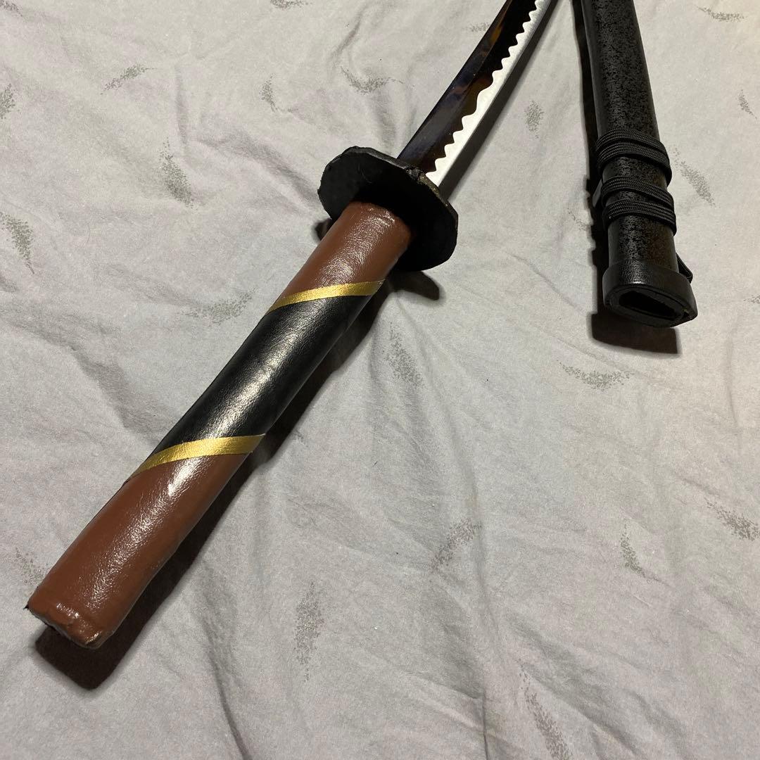 模造刀 ツートン皮巻柄 楕円鍔 黒粒黒鞘