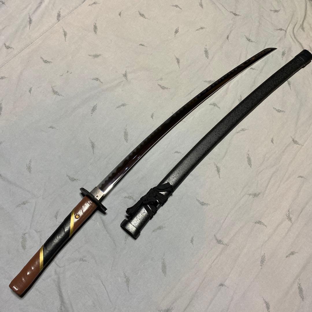 模造刀 ツートン皮巻柄 楕円鍔 黒粒黒鞘