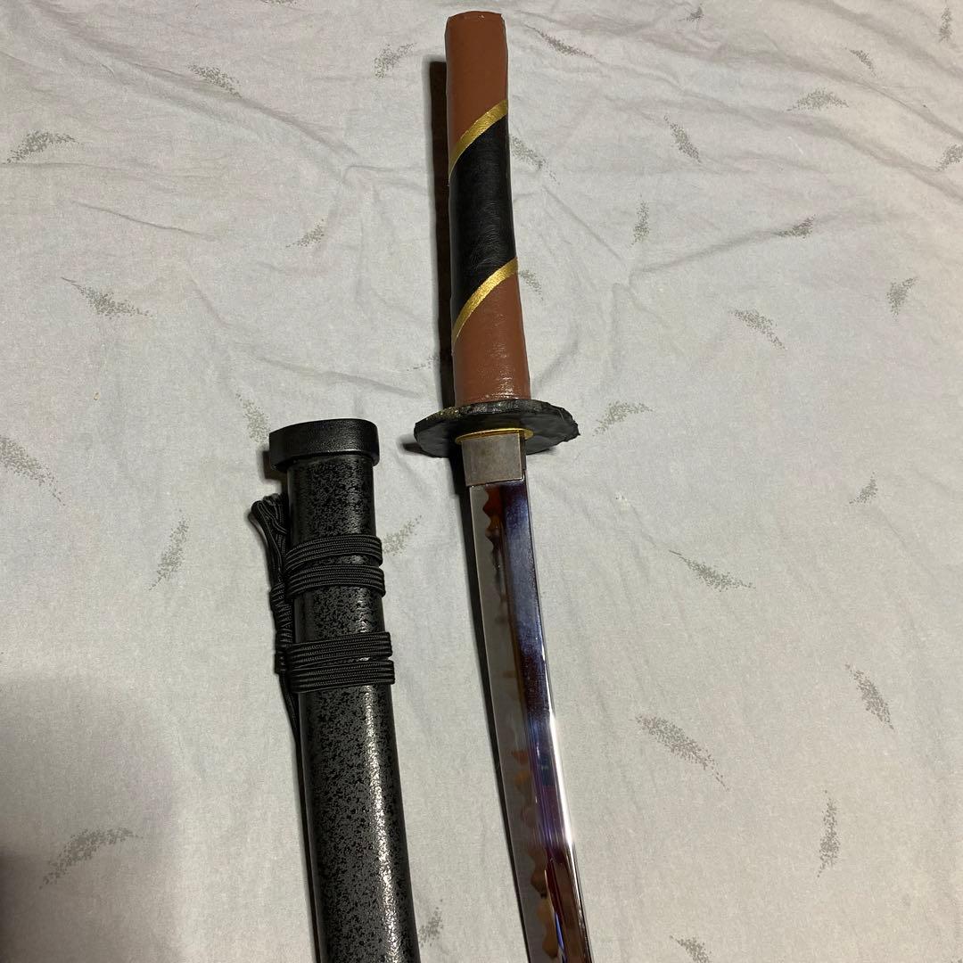 模造刀 ツートン皮巻柄 楕円鍔 黒粒黒鞘