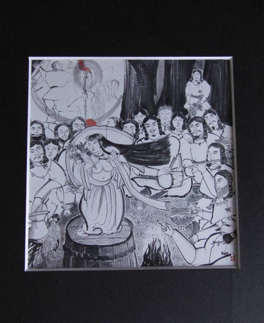 向原常美、【天岩戸開】、希少な額装用画集より、新品額装付、状態良好