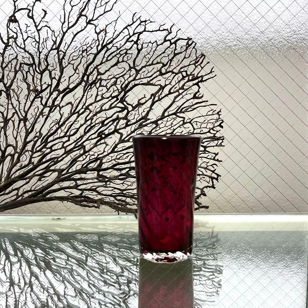 骨董　時代　希少金赤ガラス　モールガラス調　流線型ピルスナー　ビアグラス　ウラン